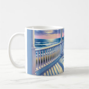 Moonlit Coastal Porch with Dog & Ocean View Coffee Mug