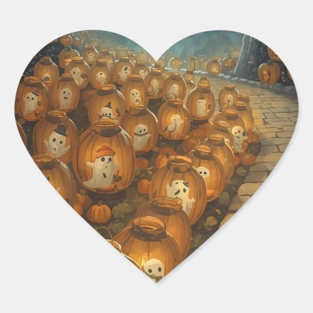 Moonlit Companions – Halloween Night Heart Sticker (Front)