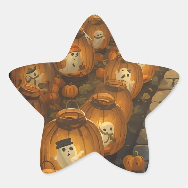 Moonlit Companions – Halloween Night Star Sticker (Front)