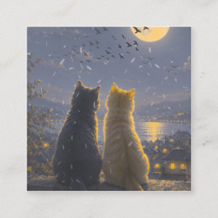 Moonlit Companions – Two Cats Under the Full Moon Square Business Card