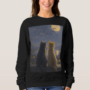 Moonlit Companions – Two Cats Under the Full Moon Sweatshirt
