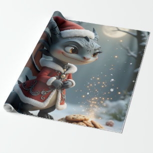 Moonlit Cookie Bandit – The Grey Christmas Dragon. Wrapping Paper