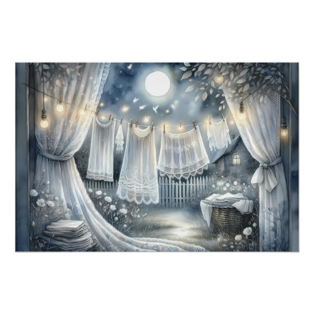 Moonlit Cottagecore Laundry Line Poster (Front)