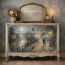 Moonlit Couple Walking Riverside Path Decoupage