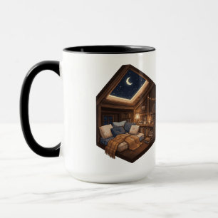 Moonlit Cozy Cabin Reading Nook Illustration Mug