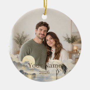 Moonlit Crane Custom Photo Ornament