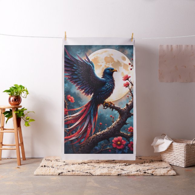 Moonlit Crimsonwing – Mystical Fantasy Bird. Fabric (In Situ)