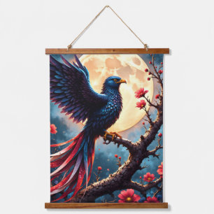 Moonlit Crimsonwing – Mystical Fantasy Bird. Hanging Tapestry