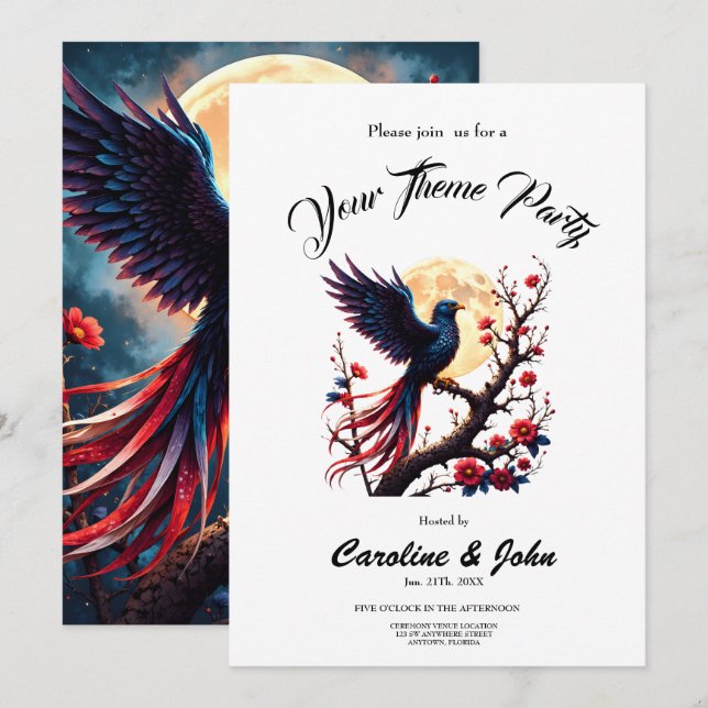 Moonlit Crimsonwing – Mystical Fantasy Bird. Invitation (Front/Back)