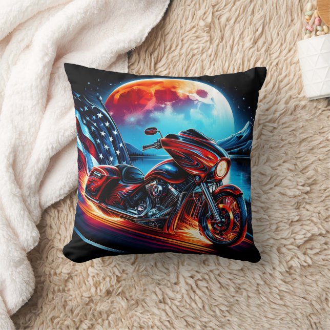 Moonlit cruise with the American flag Cushion (Blanket)