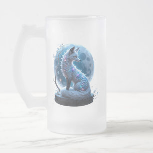 Moonlit Crystal Fox – Guardian of Silent Dreams. Frosted Glass Beer Mug