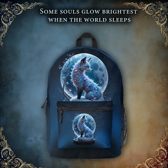Moonlit Crystal Fox – Guardian of Silent Dreams.  Printed Backpack (Creator Uploaded)