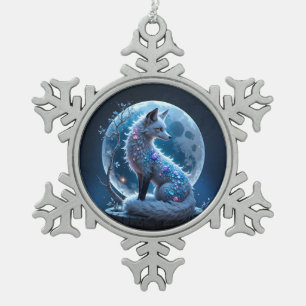 Moonlit Crystal Fox – Guardian of Silent Dreams. Snowflake Pewter Christmas Ornament
