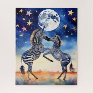 Moonlit Dance Zebras in Love Jigsaw Puzzle