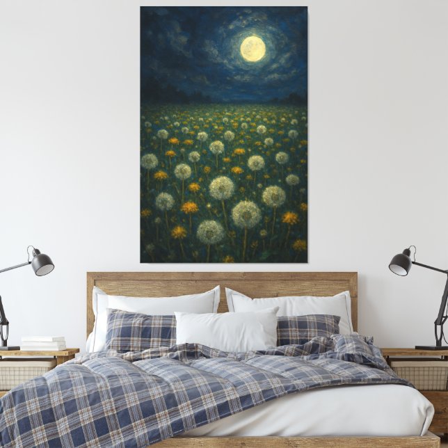 Moonlit Dandelion Meadow Canvas Print (Insitu(Bedroom))