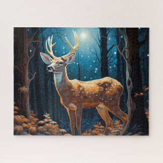 Moonlit Deer Forest Scene | Majestic Wildlife Jigsaw Puzzle