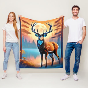 Moonlit Deer Stance Fleece Blanket