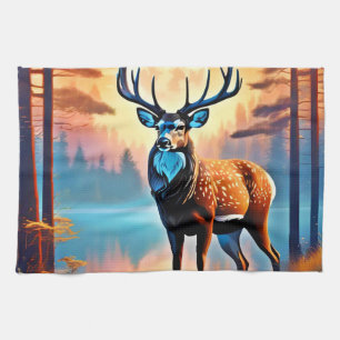 Moonlit Deer Stance Tea Towel