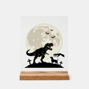 Moonlit Dinosaur Dog Graveyard Silhouette Shirt_1 Acrylic Sign