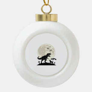 Moonlit Dinosaur Dog Graveyard Silhouette Shirt_1 Ceramic Ball Christmas Ornament