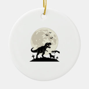 Moonlit Dinosaur Dog Graveyard Silhouette Shirt_1 Ceramic Tree Decoration