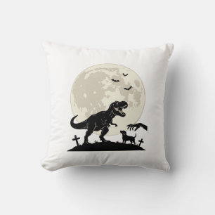 Moonlit Dinosaur Dog Graveyard Silhouette Shirt_1 Cushion