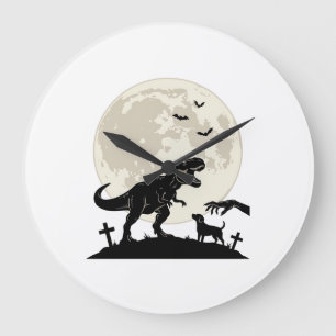Moonlit Dinosaur Dog Graveyard Silhouette Shirt_1 Large Clock