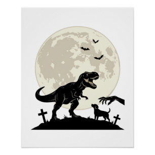 Moonlit Dinosaur Dog Graveyard Silhouette Shirt_1 Poster