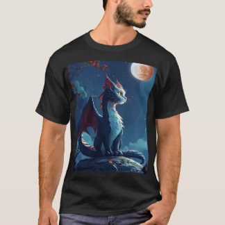 Moonlit Dragon Cat: Whimsical Fantasy in 4K T-Shirt