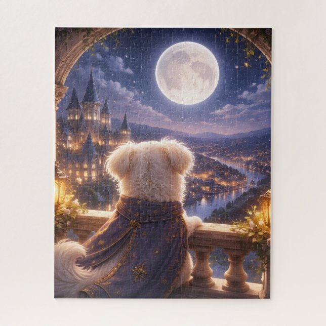 Moonlit Dream – Dog Watching a Magical City Puzzle (Vertical)