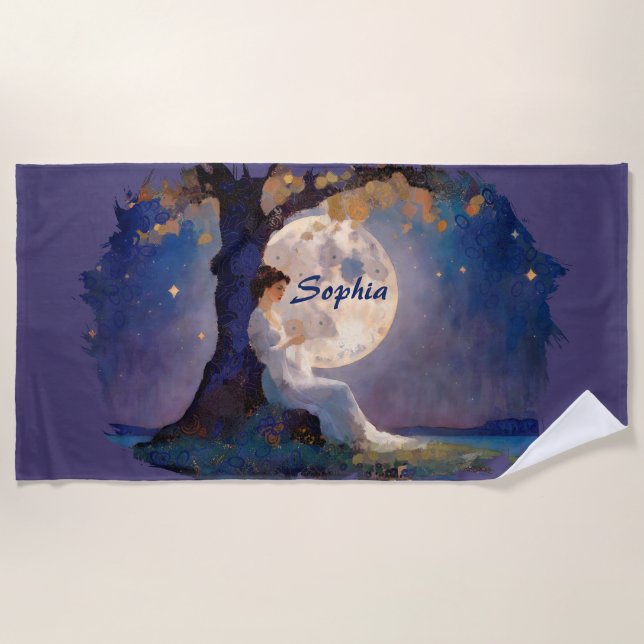 Moonlit Dreamer - Serene Night Sky Beach Towel (Front)