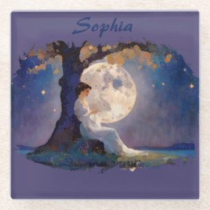 Moonlit Dreamer - Serene Night Sky Glass Coaster