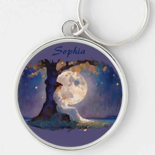 Moonlit Dreamer - Serene Night Sky Key Ring (Front)