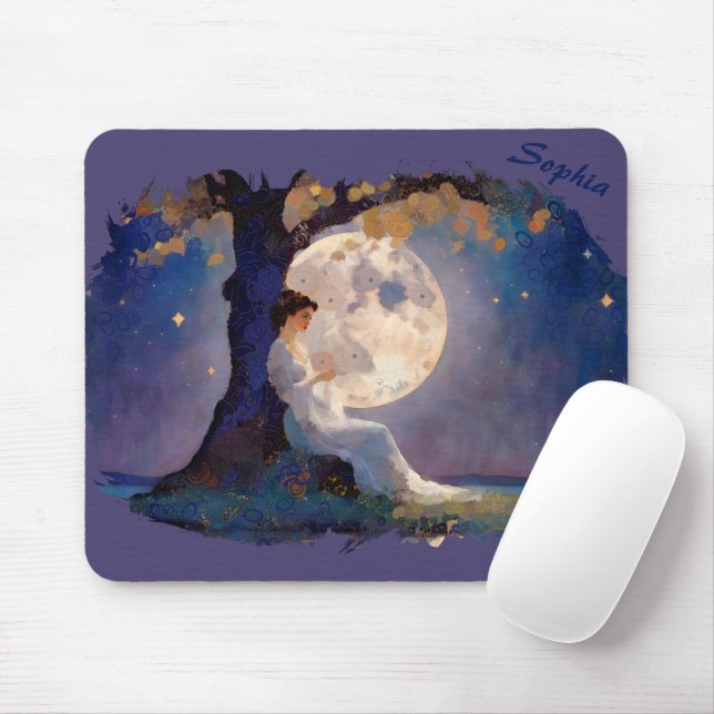Moonlit Dreamer - Serene Night Sky Mouse Mat (With Mouse)