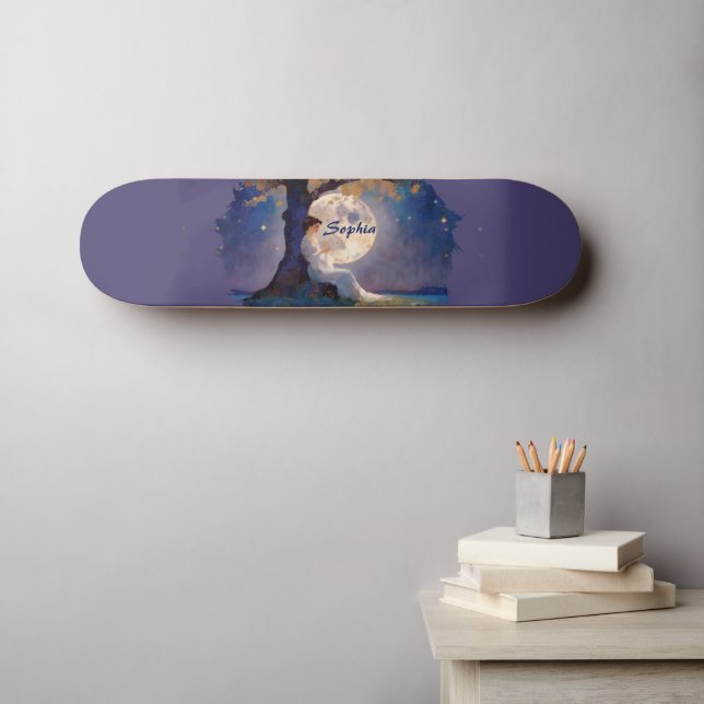 Moonlit Dreamer - Serene Night Sky Skateboard (Wall Art (Horz))