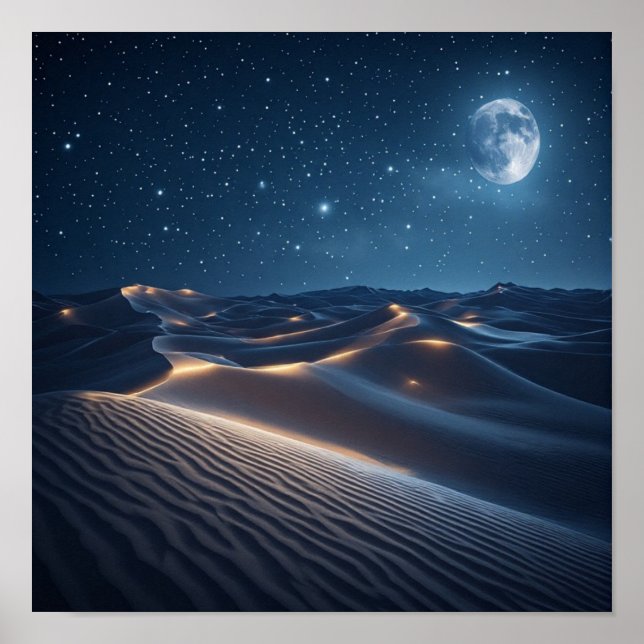 Moonlit Dunes Under Starlit Skies Poster (Front)