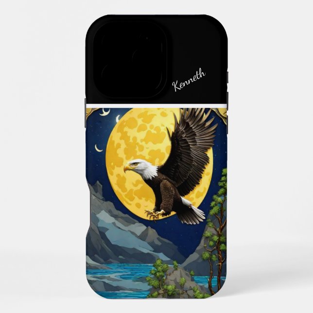 Moonlit Eagle in Willow Tree iPhone Case (Back)