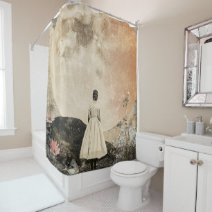 Moonlit Elegance - Back View of Woman with Moon 2 Shower Curtain