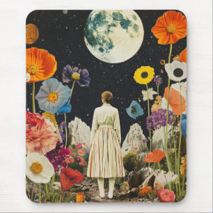 Moonlit Elegance - Back View of Woman with Moon 3 Mouse Mat