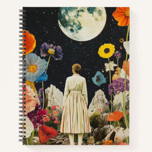 Moonlit Elegance - Back View of Woman with Moon 3 Notebook