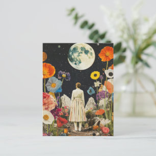 Moonlit Elegance - Back View of Woman with Moon 3 Postcard