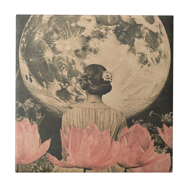Moonlit Elegance - Back View of Woman with Moon Tile (Front)