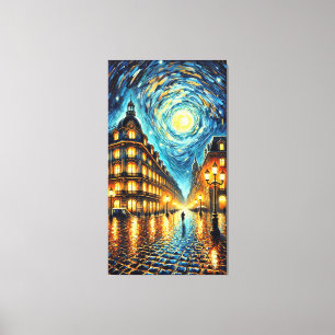 Moonlit Elegance – Van Gogh-Inspired Cityscape  Canvas Print