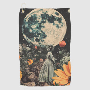 Moonlit Elegance - Woman with Moon (3) Golf Towel