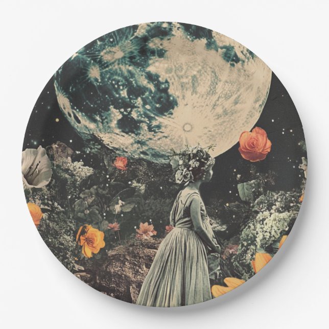 Moonlit Elegance - Woman with Moon (3) Paper Plate (Front)