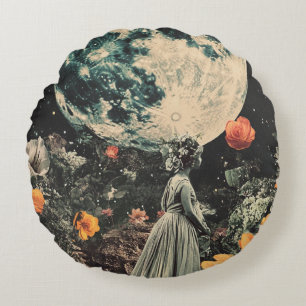 Moonlit Elegance - Woman with Moon (3) Round Cushion