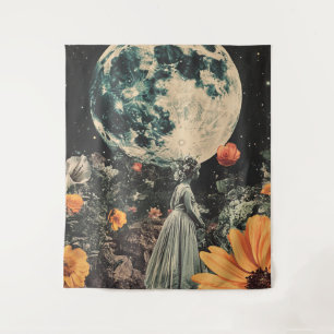 Moonlit Elegance - Woman with Moon (3) Tapestry