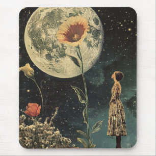 Moonlit Elegance - Woman with Moon Mouse Mat