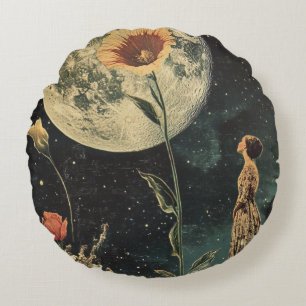 Moonlit Elegance - Woman with Moon Round Cushion