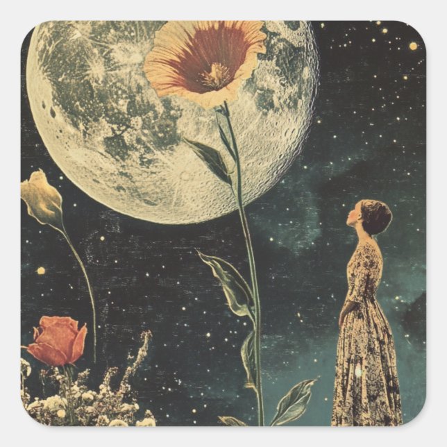 Moonlit Elegance - Woman with Moon Square Sticker (Front)